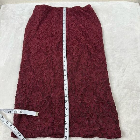 Search For Sanity Womens M All Over Lace Midi Skirt Burgundy Red Straight Pencil - Picture 8 of 8